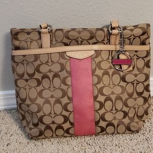 Coach Signature Pink Stripe Tote